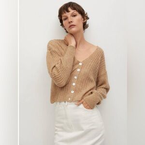 Mango - NWT Ribbed Tan Button Down Long Sleeve Cardigan Sweater Size Small